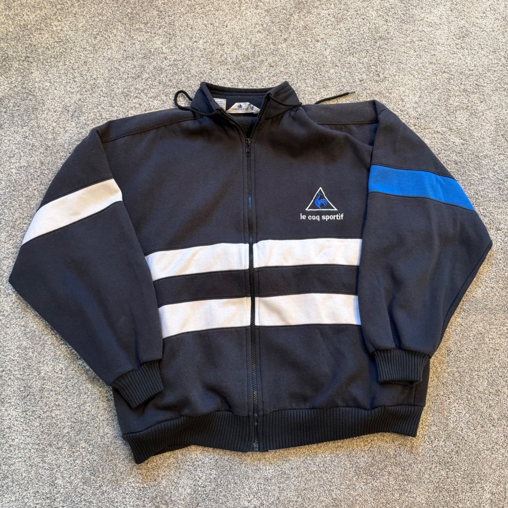 Vintage Le Coq Sportif Track Jacket Black White Blue Colorblock Mens Large L